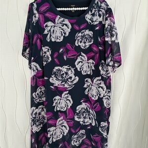 Alfani Navy and Purple Floral Tunic with Navy Pants